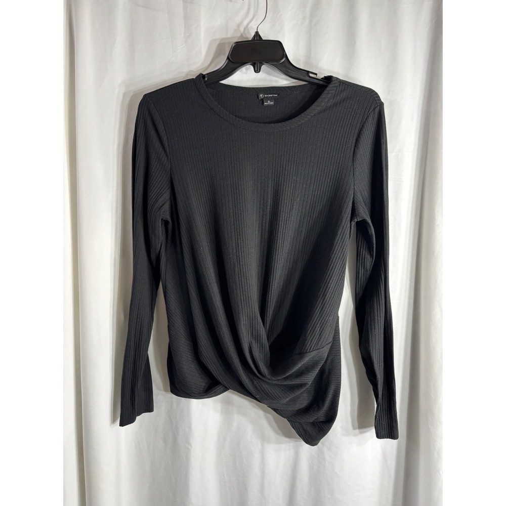 NEW DIRECTIONS Black Ribbed Twist Front Long Sleeve Top‎ Women's XL